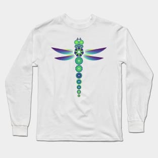 Mandala Dragonfly | Citrine Emerald Sapphire Yellow Green Blue (White) Long Sleeve T-Shirt